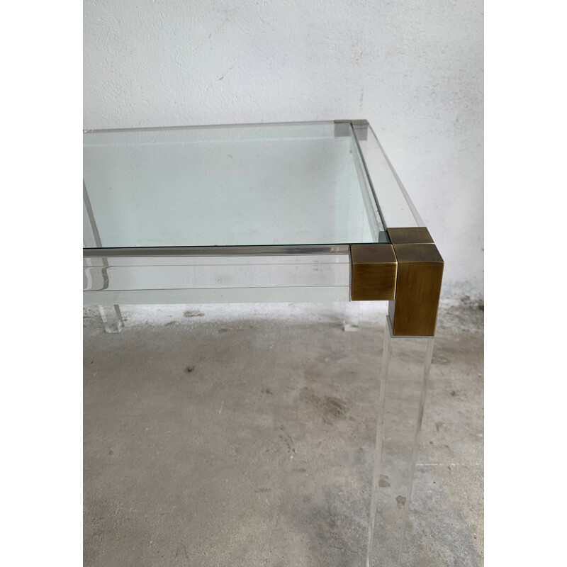 Vintage Coffee Table By Charles Hollis Jones Lucite And Brass 1970