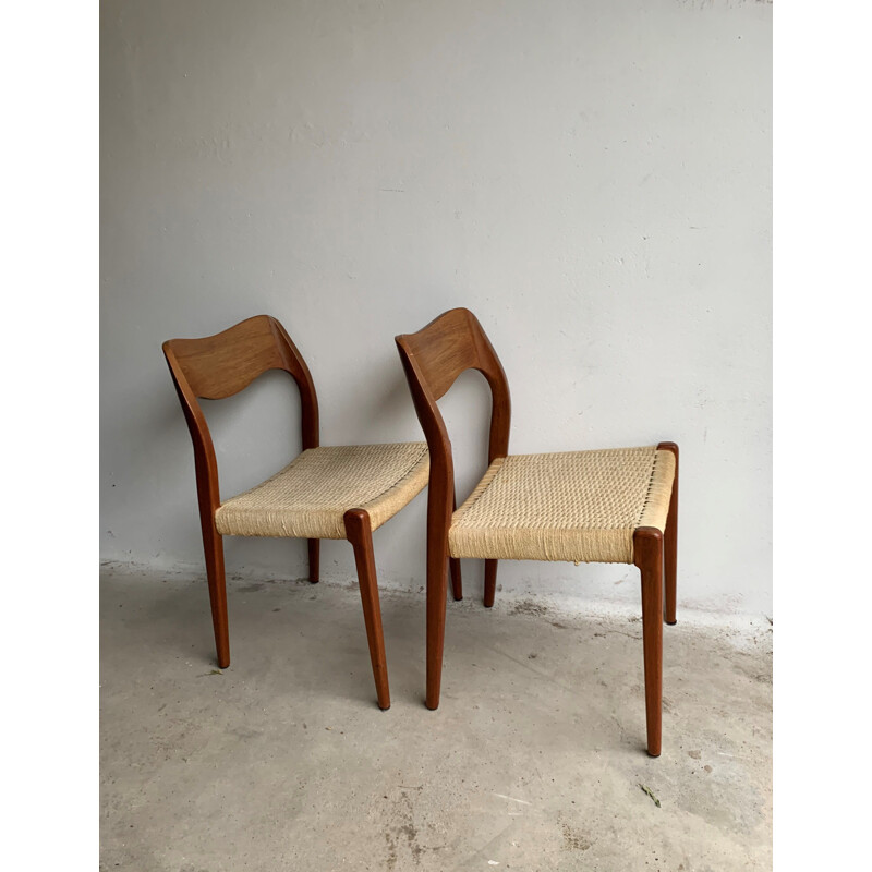 Pair of vintage Teak Model 71 Dining Chairs By Niels Otto Møller For J.L. Møllers, 1950s