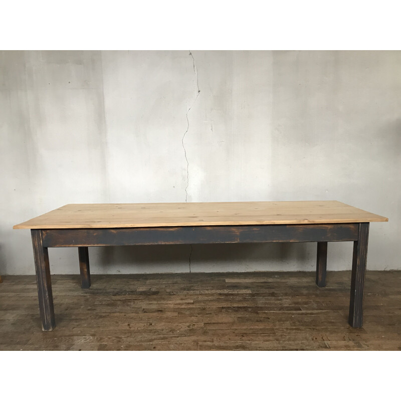 Large vintage farm table in fir, early 20th century 