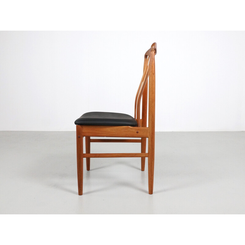 Ensemble de 6 chaises scandinaves en teck et simili-cuir, Benny LINDEN - 1970