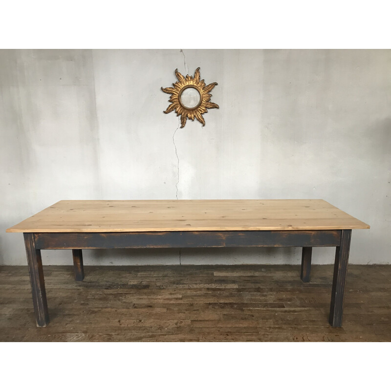 Large vintage farm table in fir, early 20th century 