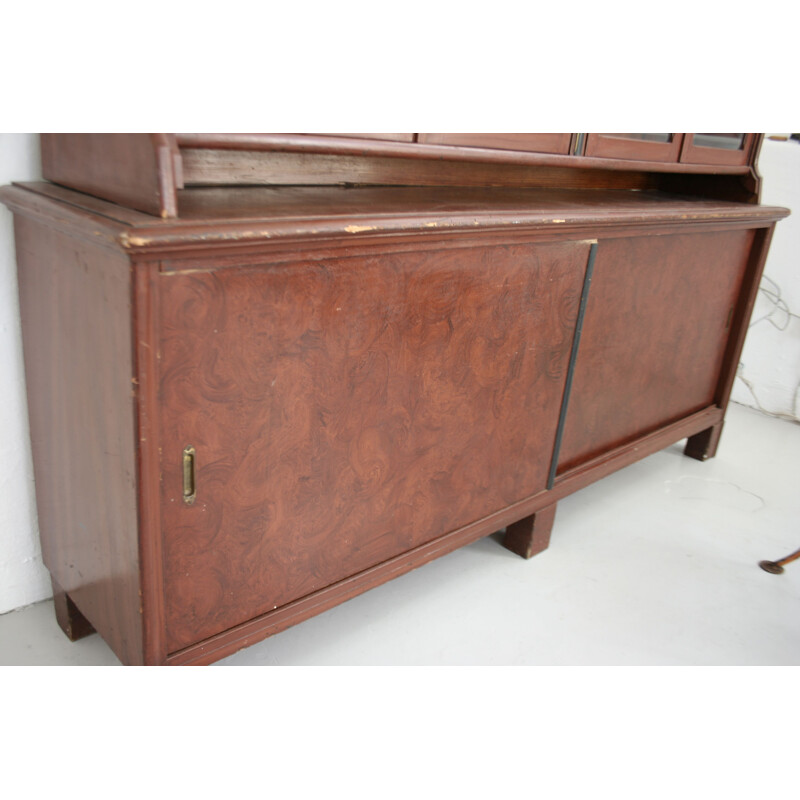 Vintage bookcase and cabinet with glass doors, 1930