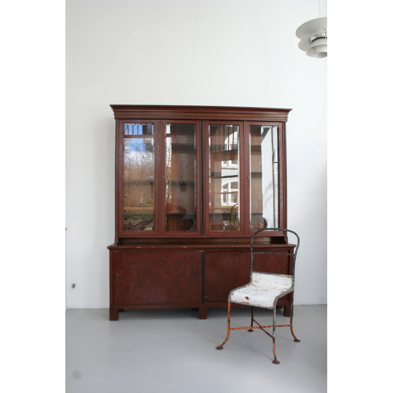 Vintage bookcase and cabinet with glass doors, 1930