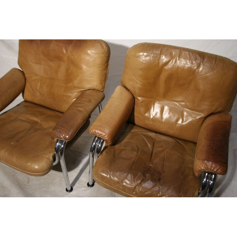 Pair of vintage leather chairs fom Hans Eichenberger for De Sede switzerland  1970s