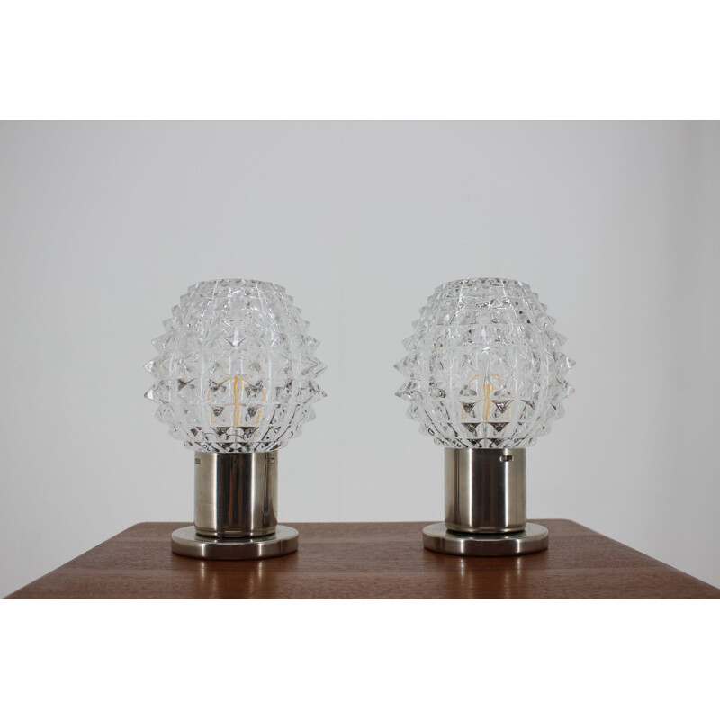 Pair of vintage cut glass table lamps by Kamenicky Senov, Czech Republic 1960