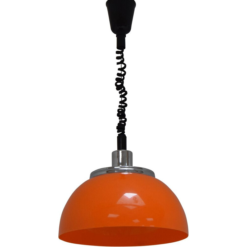 Vintage plastic and chrome pendant lamp by Harvey Guzzini, Italy 1970