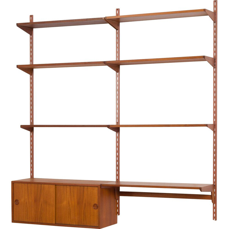 Vintage wall unit with small desk shelf and cabinet in teak Kai Kristiansen FM Mobler, Denmark 1960s