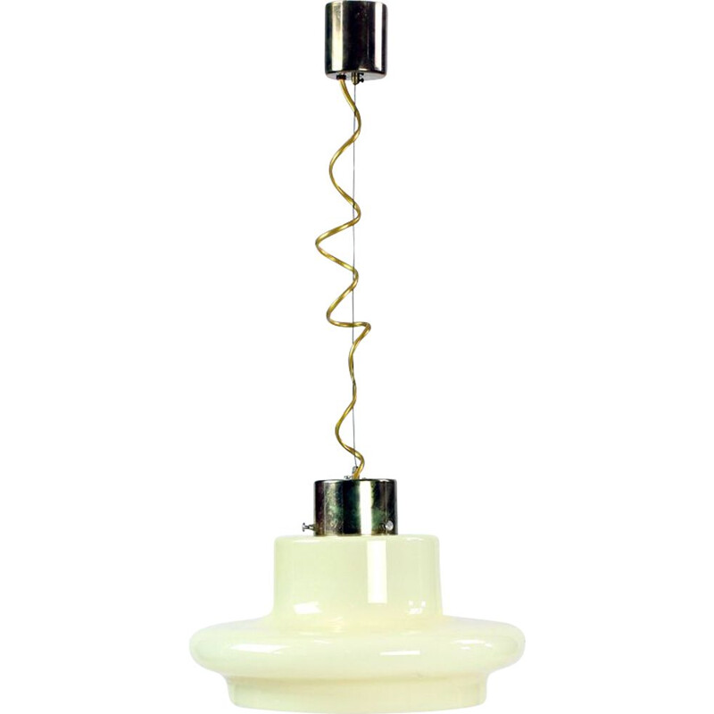 Vintage ceiling light in cream opaline and brass, 1960