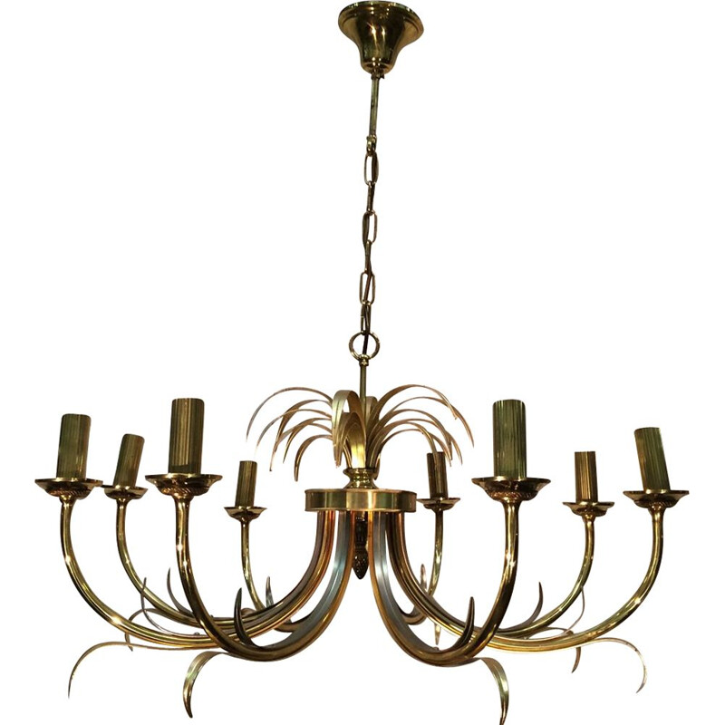 Vintage pineapple chandelier with 8 arms of light for Maison Charles, France 1970