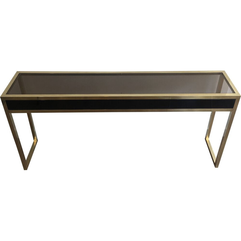 Large Vintage Console in Brass and Black Lacquer 1970