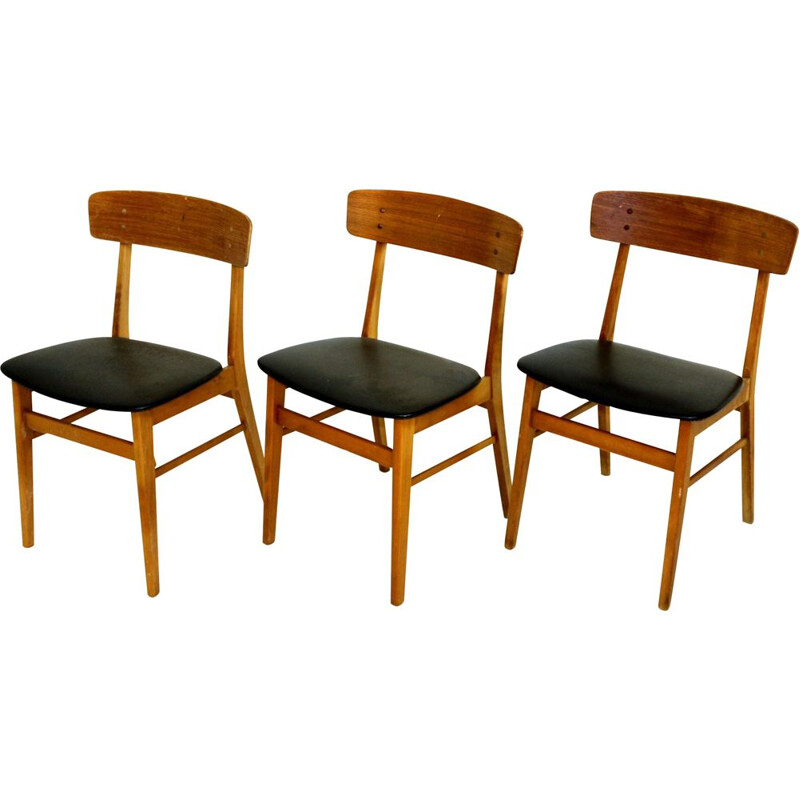 Set de 3 chaises vintage en teck et en hêtre, Farstrup, Danemark, 1960
