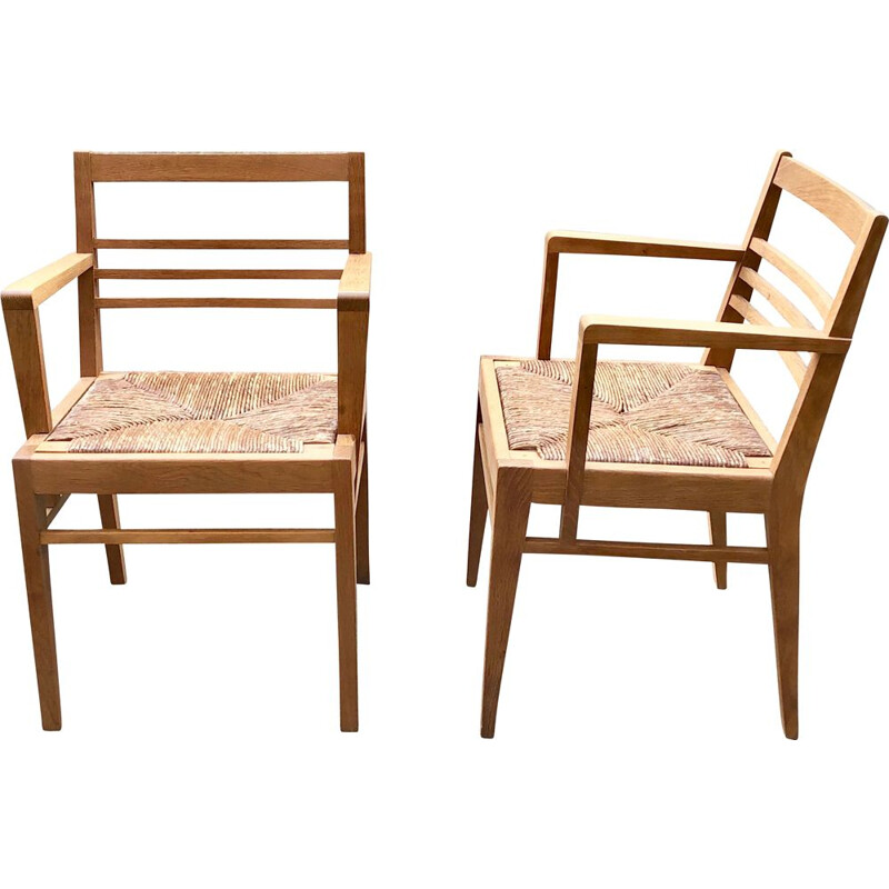 Pair of vintage oak armchairs René Gabriel 1950