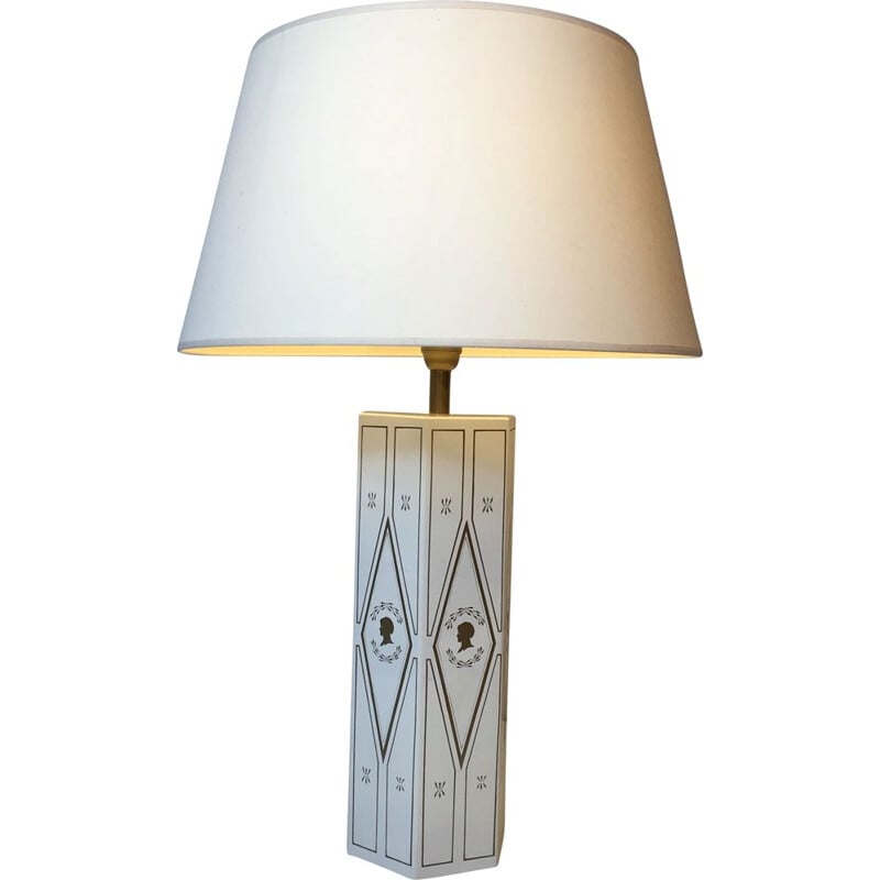 Vintage neoclassical lamp in white lacquered sheet metal, France 1970