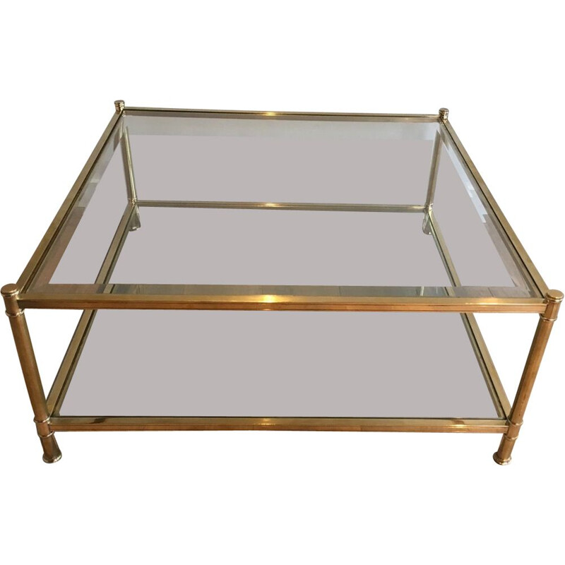 Vintage Square Brass Coffee Table 1970