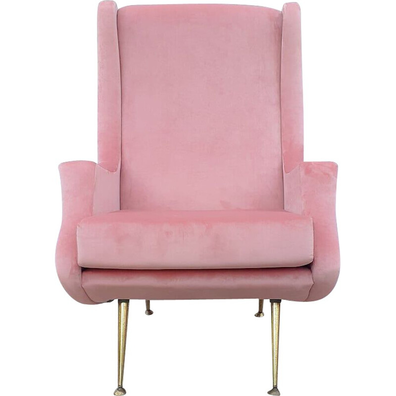 Vintage Pink Velvet Sculptural Chair Italian 1960s