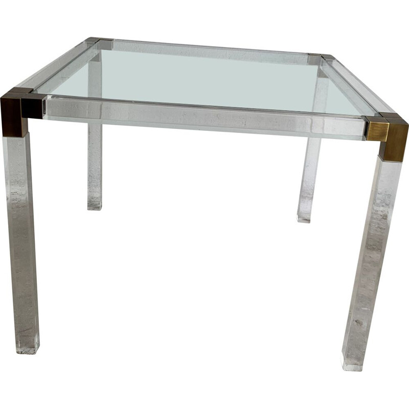 Vintage Coffee Table By Charles Hollis Jones Lucite And Brass 1970