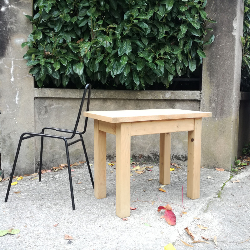 Table basse vintage minimaliste française en pin