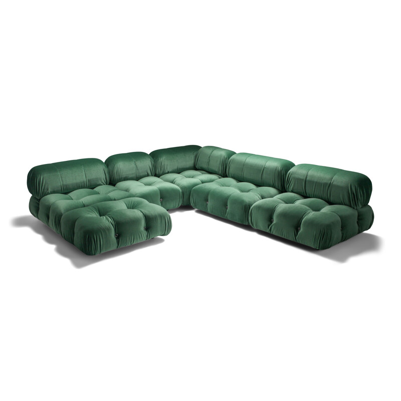 Vintage Camaleonda sofa in Velvet Green Mario Bellini in Pierre Frey reupholstery, 1970s