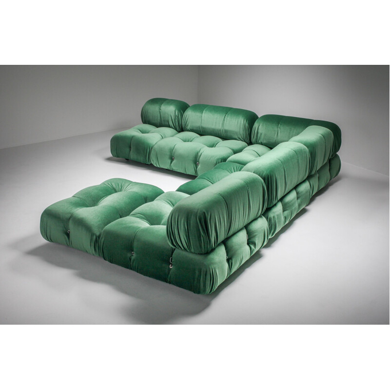 Vintage Camaleonda sofa in Velvet Green Mario Bellini in Pierre Frey reupholstery, 1970s