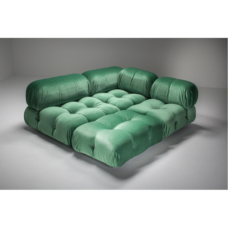 Vintage Camaleonda sofa in Velvet Green Mario Bellini in Pierre Frey reupholstery, 1970s