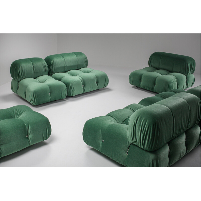 Vintage Camaleonda sofa in Velvet Green Mario Bellini in Pierre Frey reupholstery, 1970s
