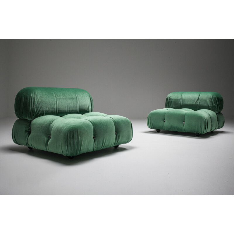 Vintage Camaleonda sofa in Velvet Green Mario Bellini in Pierre Frey reupholstery, 1970s