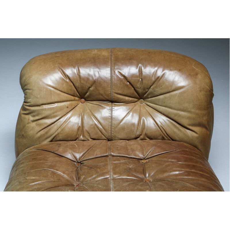 Fauteuil lounge vintage Soriana en cuir brun par Afra &Tobia Scarpa 1960