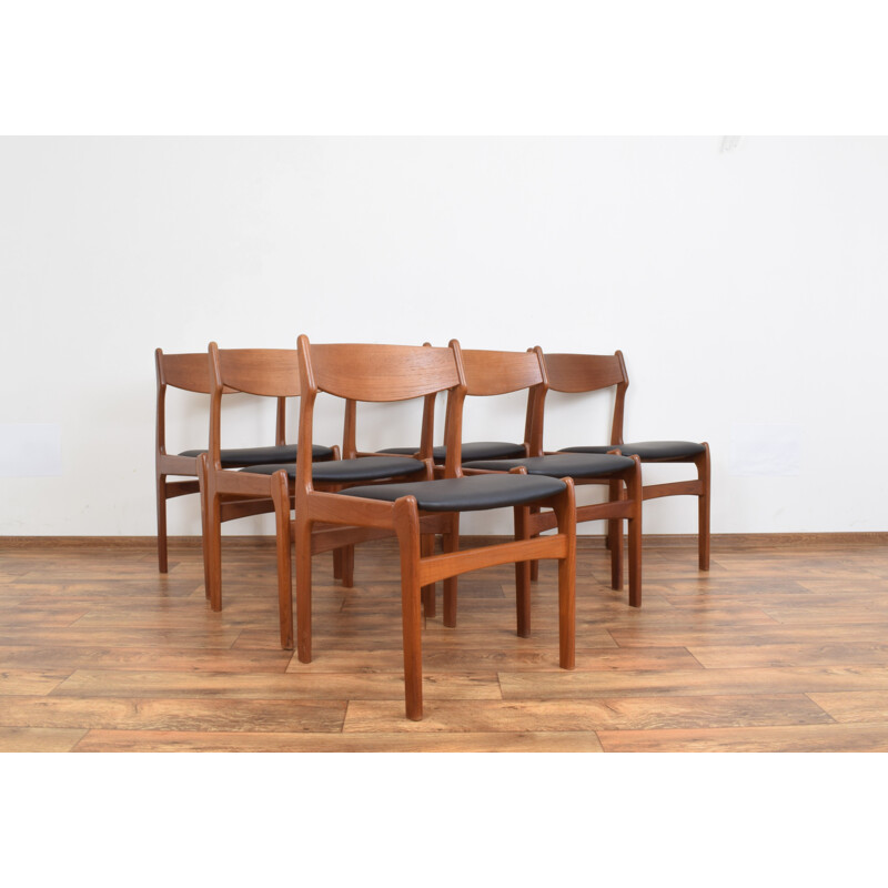  Set of 6 Mid-Century Teak & Leather Dining Chairs, Danish 1960s