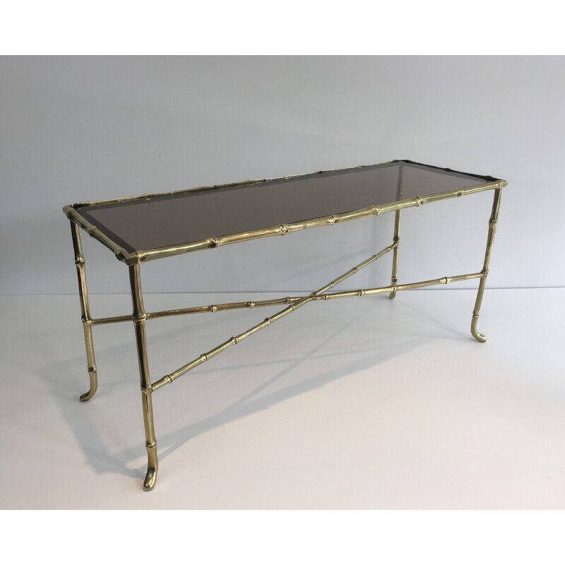 Vintage bronze and smoked glass coffee table, France 1940