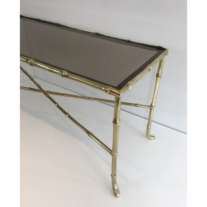 Vintage bronze and smoked glass coffee table, France 1940