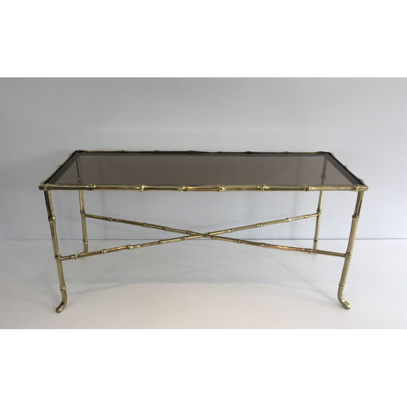 Vintage Couchtisch aus Bronze und Rauchglasplatte, Frankreich 1940