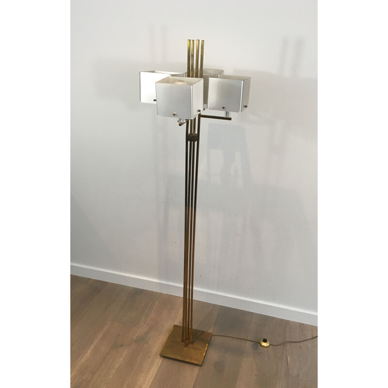 Vintage Floor Lamp of Parquet in Brass 1970