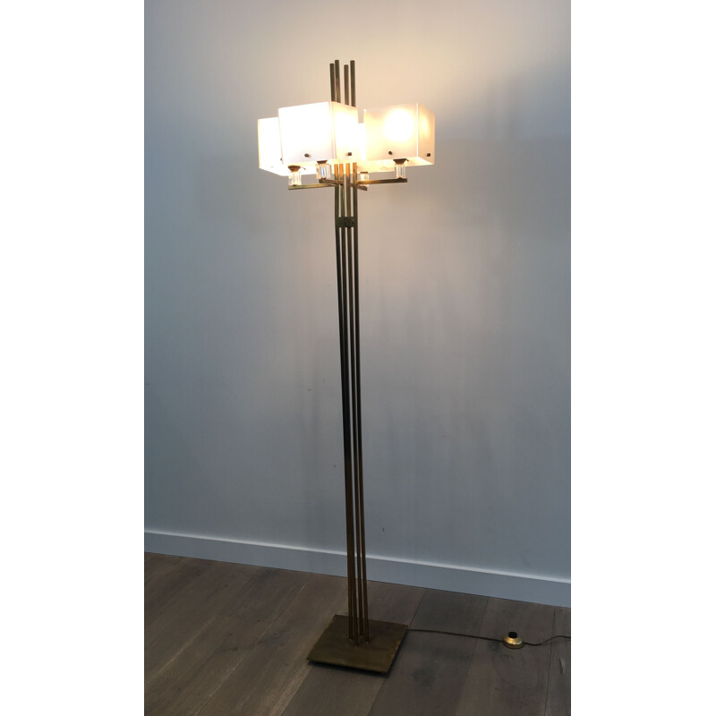 Vintage Floor Lamp of Parquet in Brass 1970