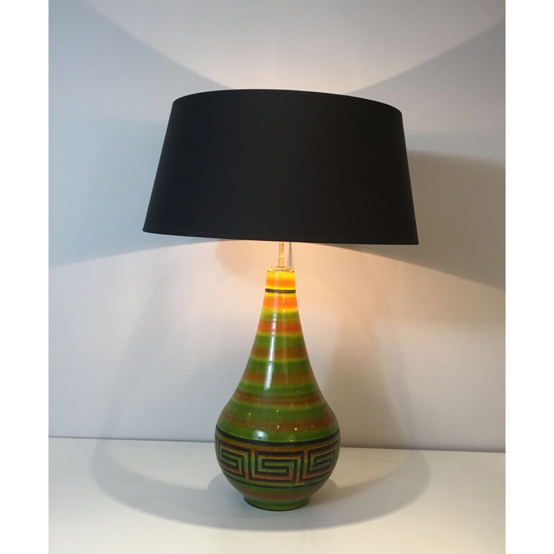 Lampada vintage in ceramica con disegno a chiave greca, Francia 1970