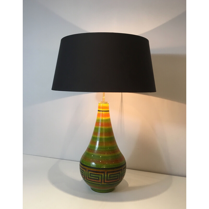 Lampada vintage in ceramica con disegno a chiave greca, Francia 1970