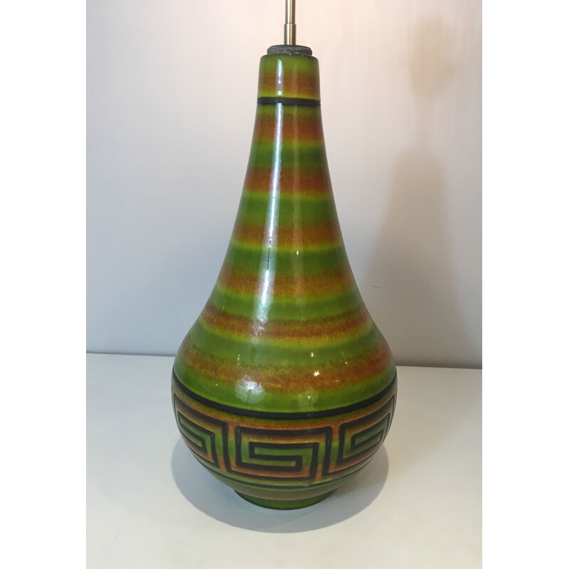 Lampe vintage en céramique à décor de clés grecques, France 1970