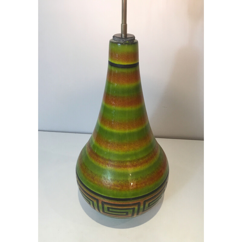 Lampe vintage en céramique à décor de clés grecques, France 1970