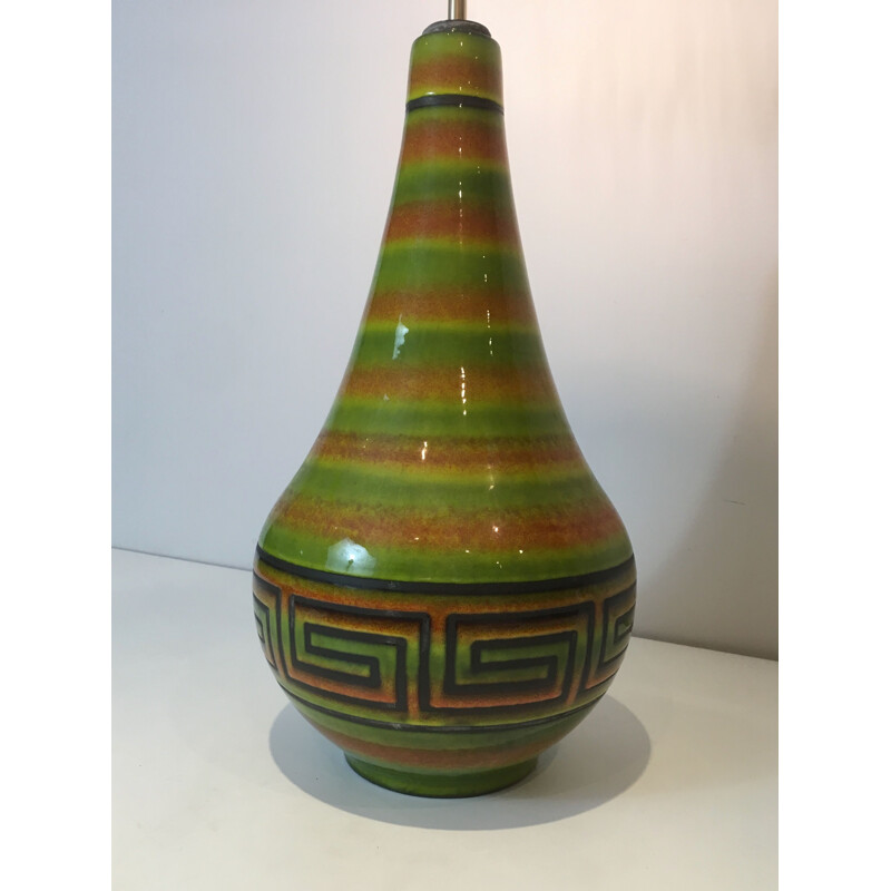 Vintage-Lampe aus Keramik mit griechischem Schlüsseldekor, Frankreich 1970