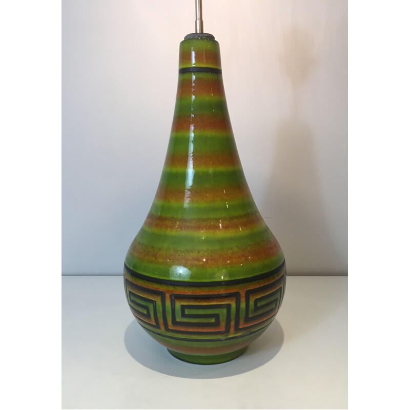 Vintage-Lampe aus Keramik mit griechischem Schlüsseldekor, Frankreich 1970