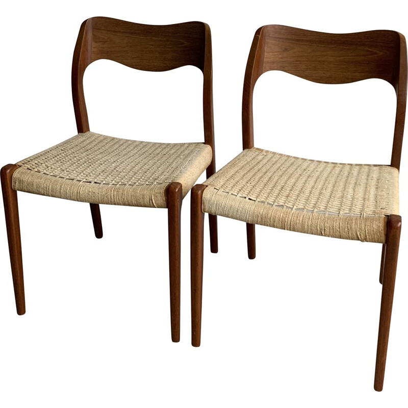 Pair of vintage Teak Model 71 Dining Chairs By Niels Otto Møller For J.L. Møllers, 1950s