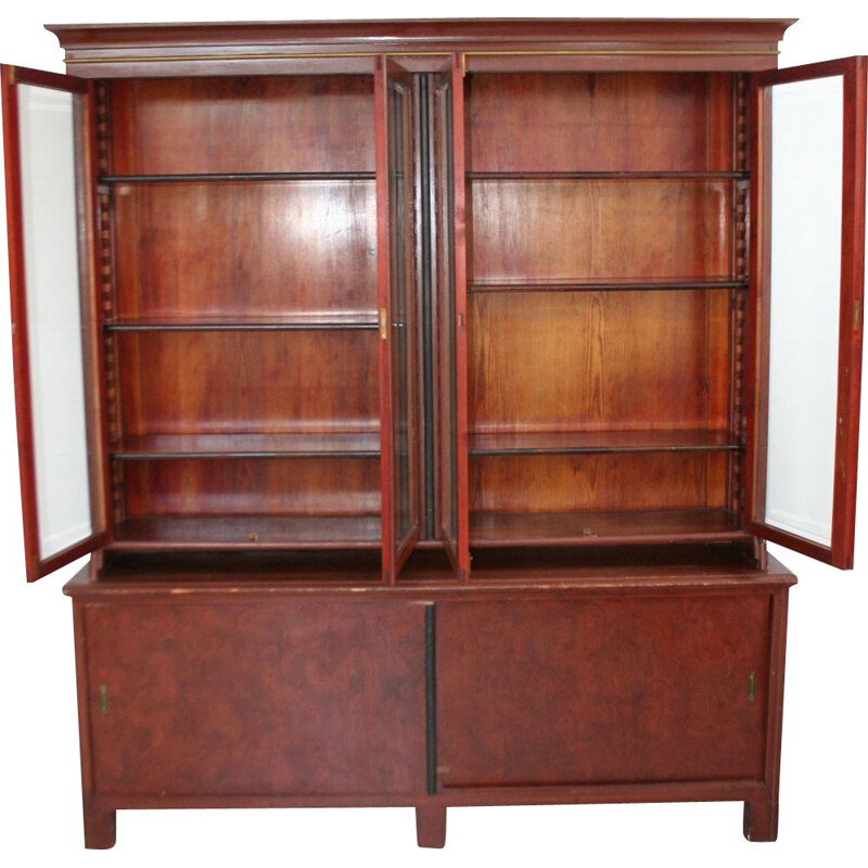 Vintage bookcase and cabinet with glass doors, 1930