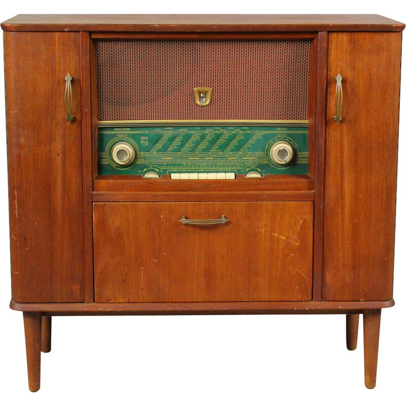 Buffet radio vintage en teck 1960