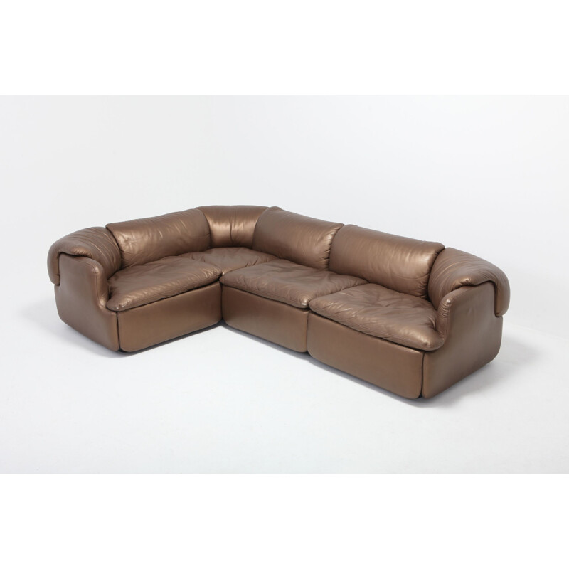 Vintage Bronze Golden Leather Saporiti Sectional Sofa 'Confidential' 1972