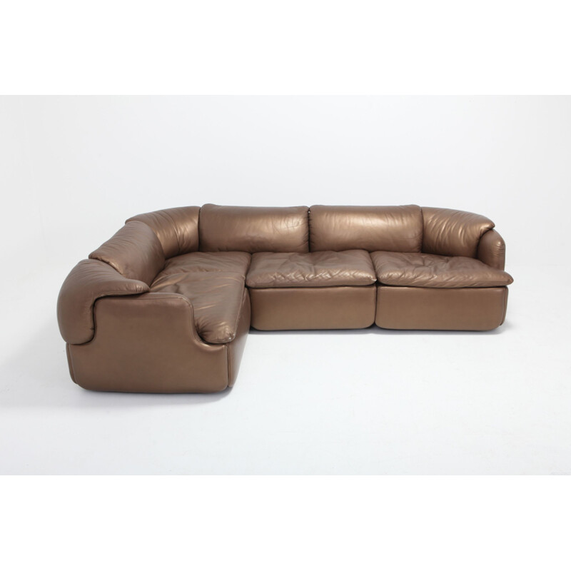 Vintage Bronze Golden Leather Saporiti Sectional Sofa 'Confidential' 1972