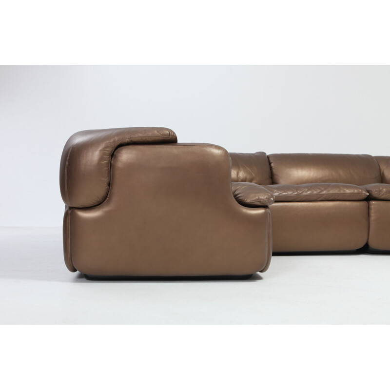 Vintage Bronze Golden Leather Saporiti Sectional Sofa 'Confidential' 1972