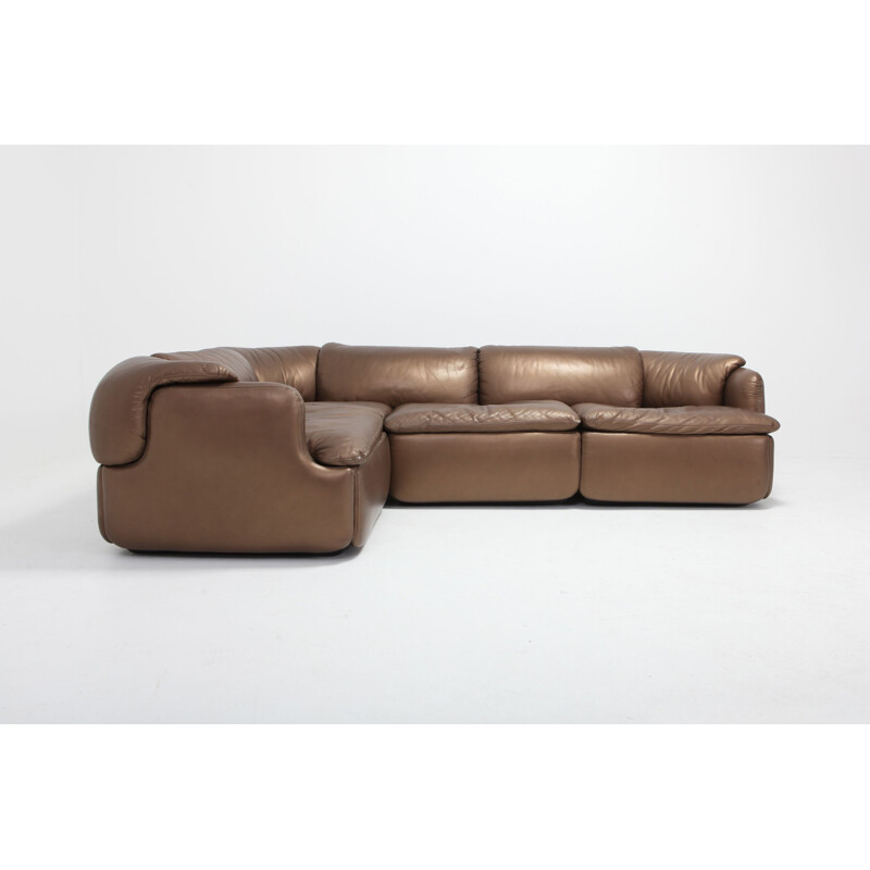 Canapé de section vintage "Confidentiel" en cuir Saporiti, bronze doré 1972