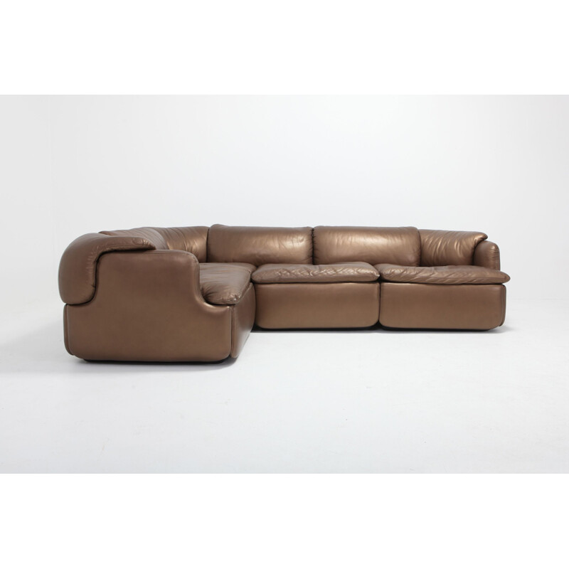 Vintage Bronze Golden Leather Saporiti Sectional Sofa 'Confidential' 1972