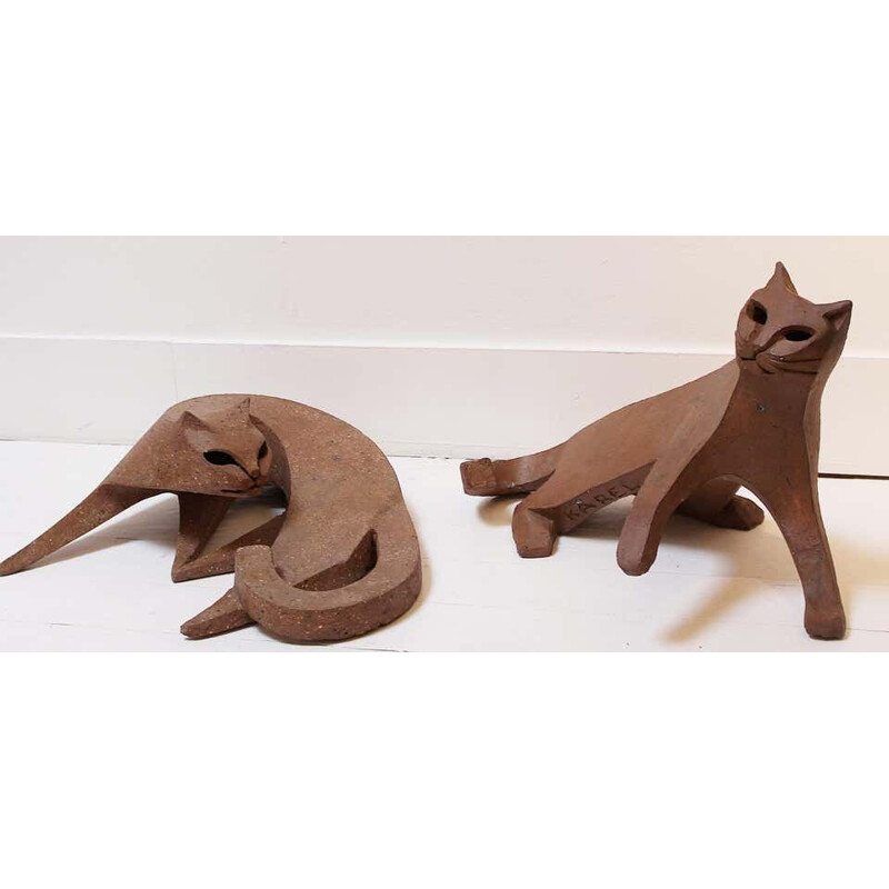 Coppia di gatti vintage in ceramica di Karel Dupont, Belgio
