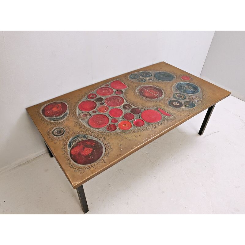 Vintage brass and ceramic coffee table, 1968