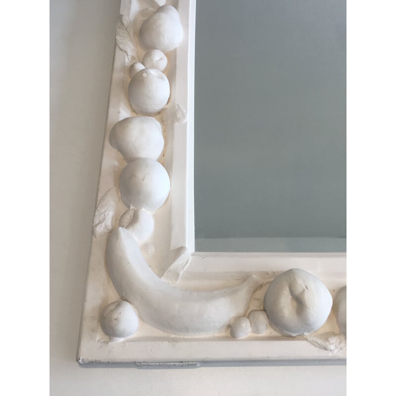 Vintage decorative plaster mirror with fruit decorations, France 1970